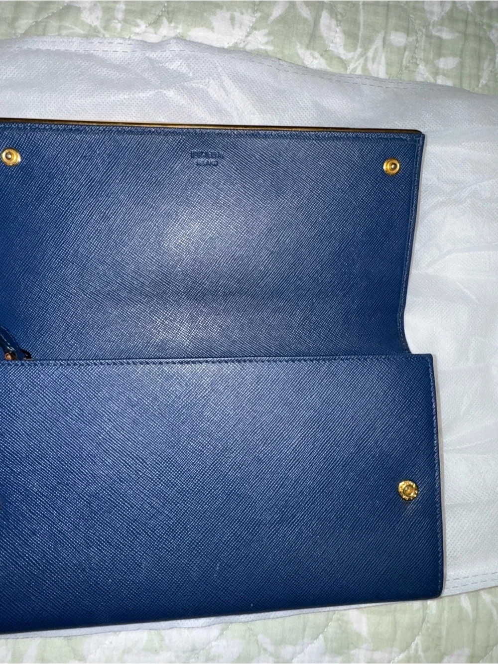 Prada Blue and Gold continental wallet